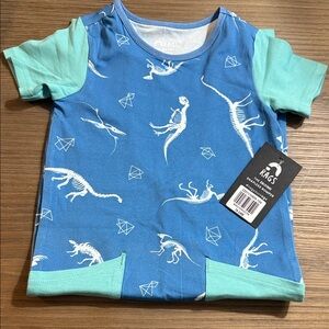 RAGS Blue and Green Dinosaur Kids Tee Snapless Romper 18-24 Months